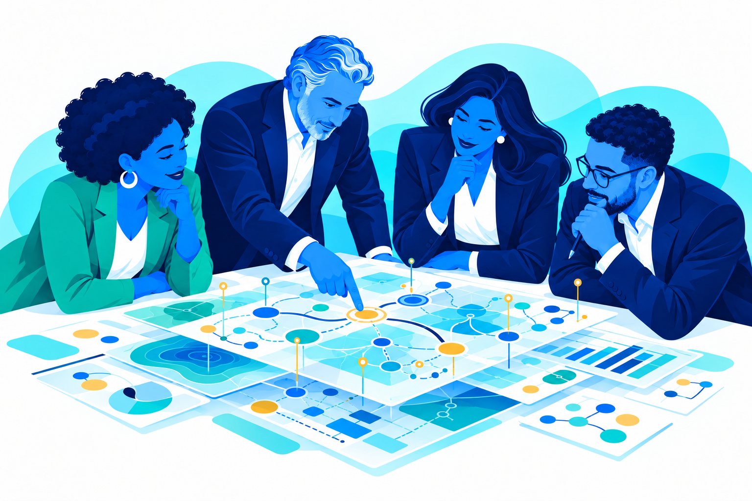 Executive leaders examining patterns, signals, and complexity together